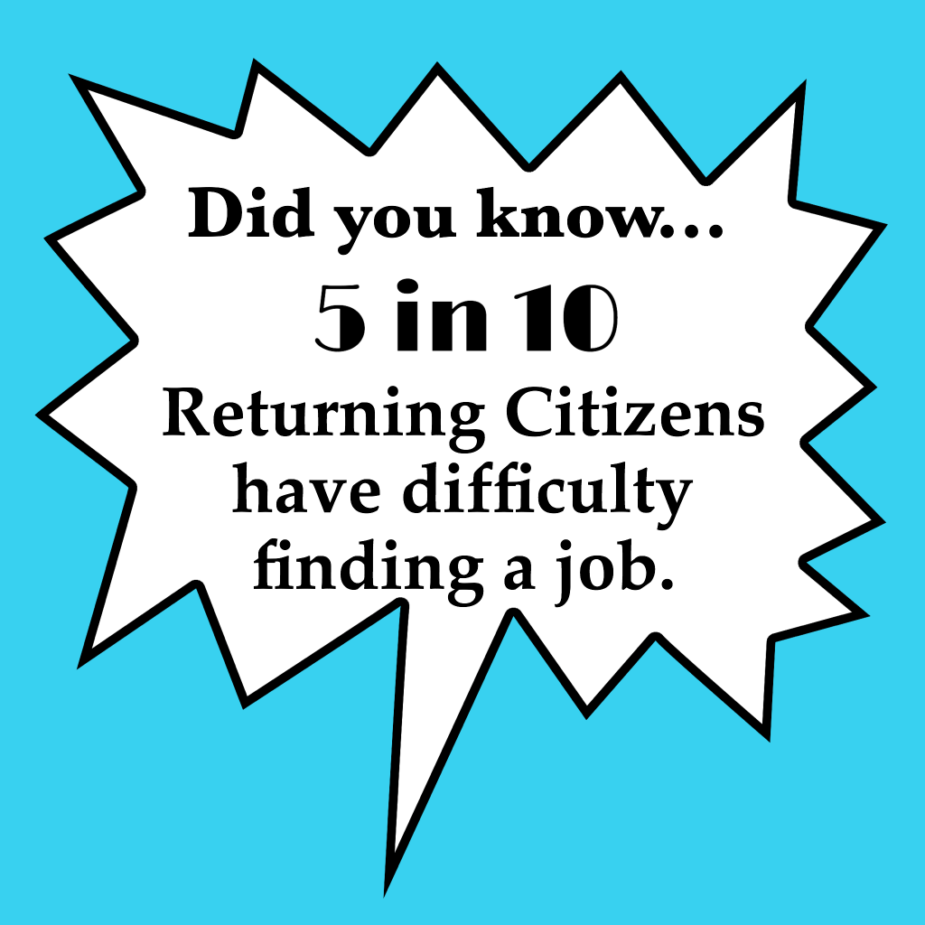 Blameless and Forever Free Ministries reports, Did you know 5 in 10 returning citizens have difficulty finding a job?