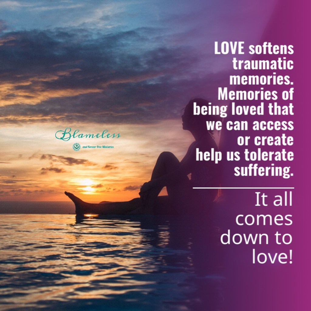 Blameless and Forever Free Ministries and Chaplain Tammy believe that love softens traumatic memories. Memories of being loved that we can access or create help us tolerate suffering. It all comes down to love.