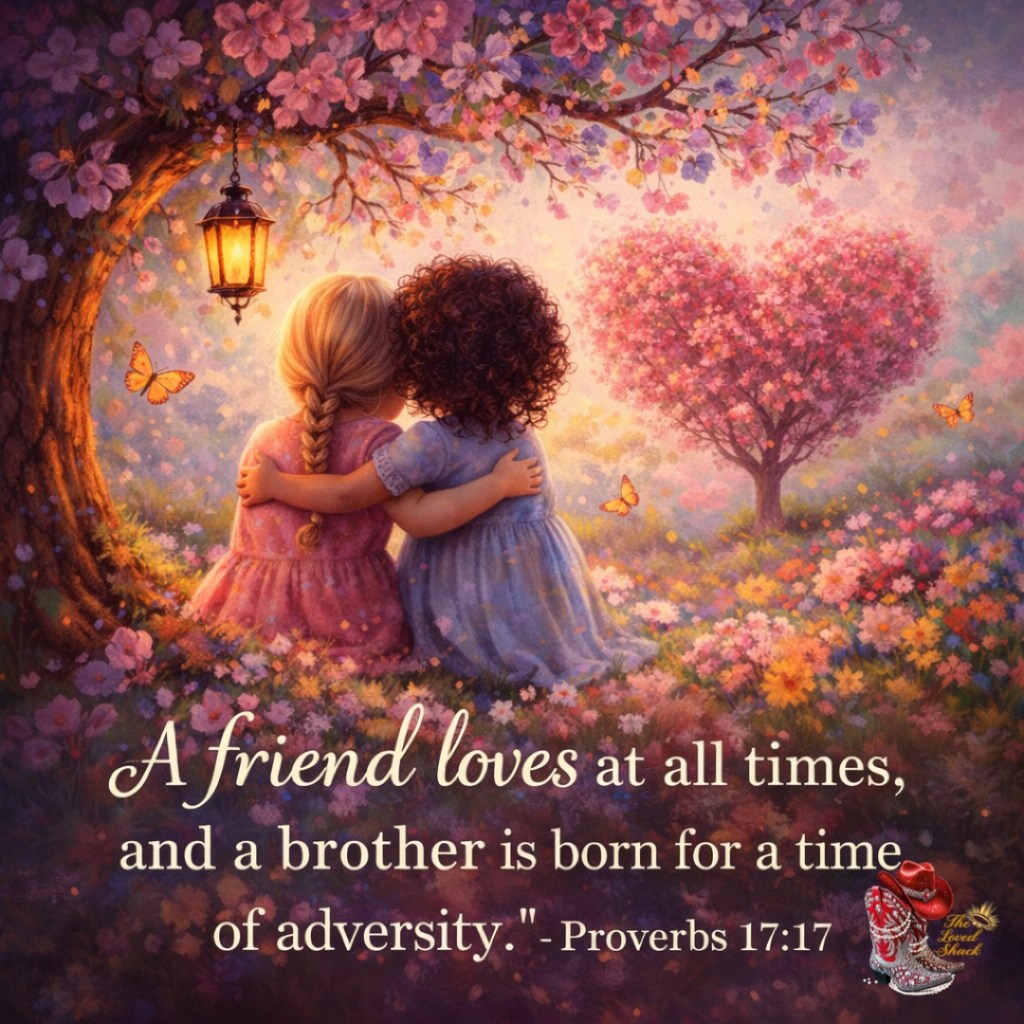 Proverbs 17:17 (NIV):  “A friend loves at all times, and a brother is born for adversity.”