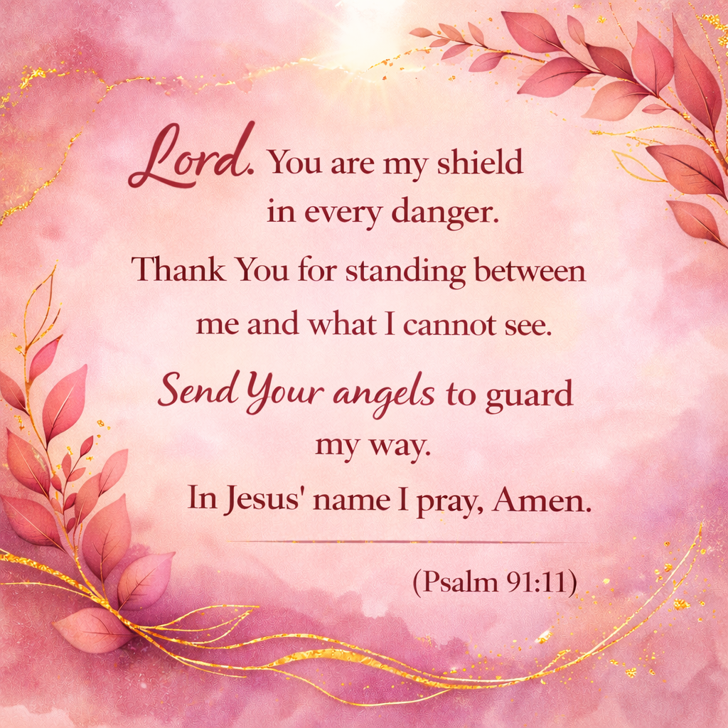 Daily Prayer - Loved Shack - Lord, you are my shield in every danger. Thank You for standing between me and what I cannot see. Send Your angels to guard my way. In Jesus' name I pray, Amen. Psalm 91:11